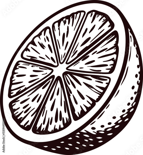 Hand drawn citrus fruit slice in vintage engraved engraving isolated on white background illustration
