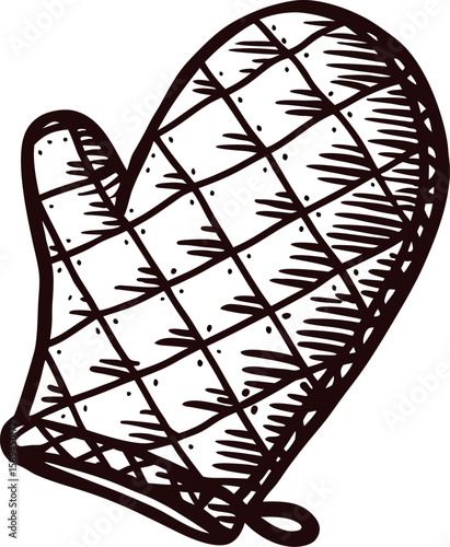 Hand drawn quilted oven mitt sketch isolated on white background vintage kitchen glove illustration