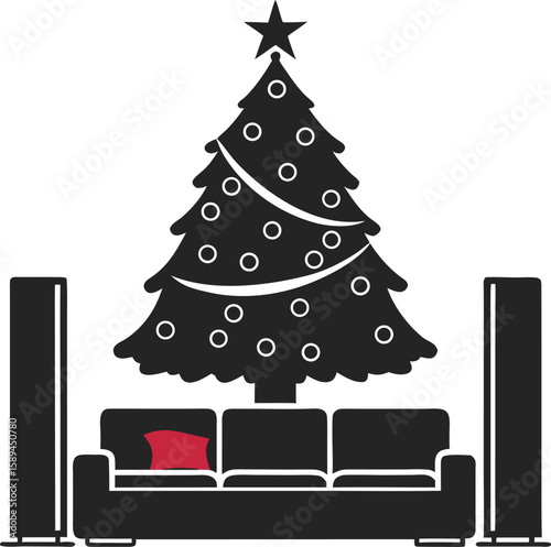 Christmas tree silhouette design with decorative elements for holiday season celebrations