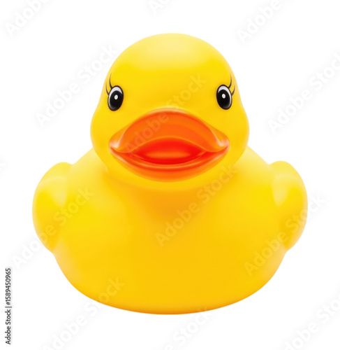 Cute yellow rubber duckling cutout isolated on transparent bg, png