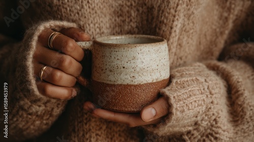 Quadro su tela Hands holding a ceramic mug