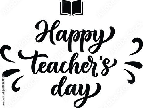 Happy Teacher’s Day Calligraphy with Book Icon