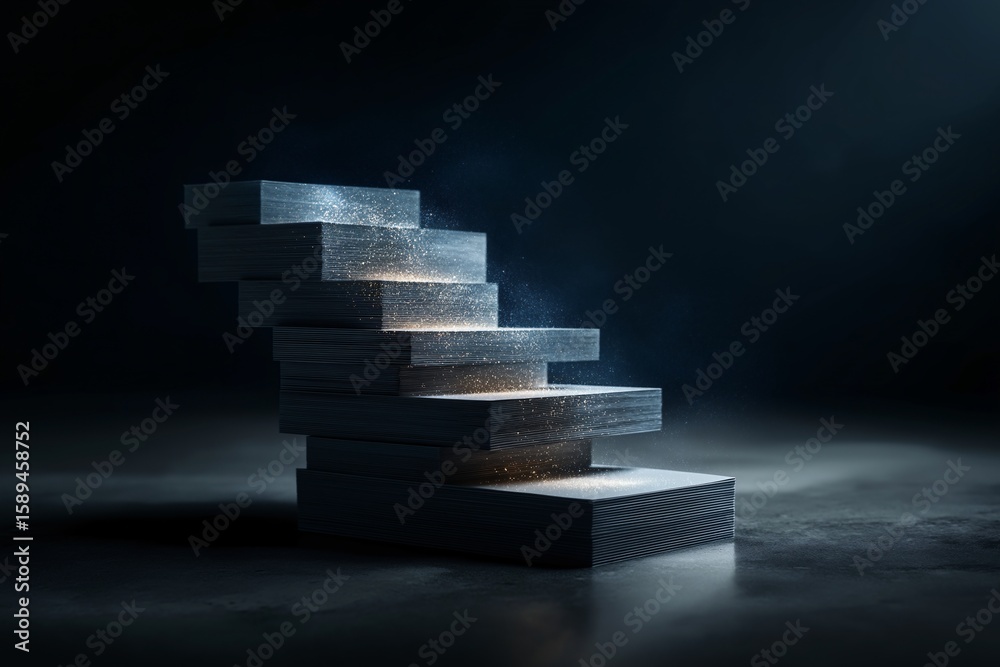 Fototapeta premium A minimalist image of a stone staircase, symbolizing progress and growth. The steps ascend with a slight upward tilt