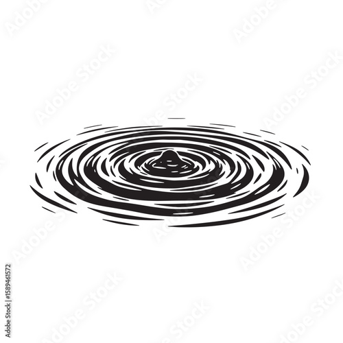Black and white illustration depicts water ripples emanating outwards from a central point on a white background.