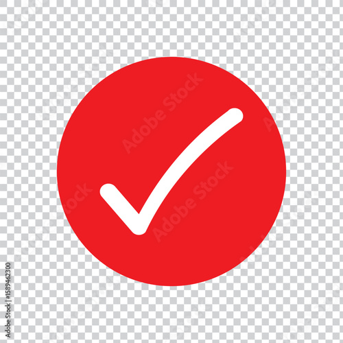 Red check mark icon template, Tick vector symbol in red color, Approved symbol in hand drawn style, Correct vote choice isolated symbol.
