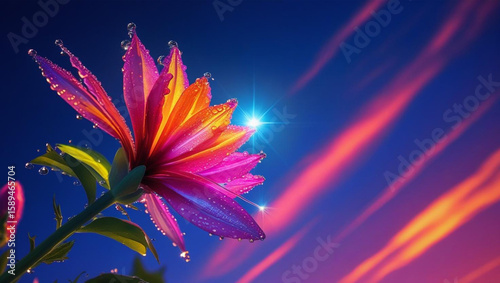 colorful fantasy flower under the night sky