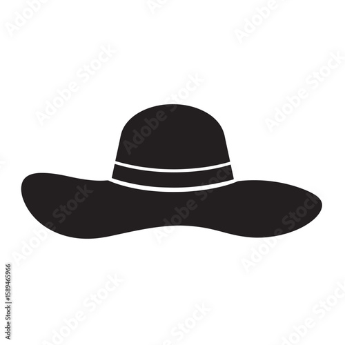 Elegant wide brimmed sun hat silhouette in black and white illustrating summer fashion accessories and vacation style
