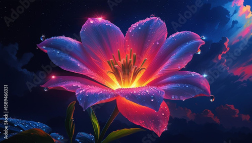 colorful fantasy flower under the night sky
