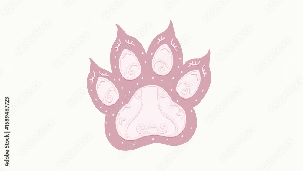 Fototapeta premium Ornate paw print design in muted pink.