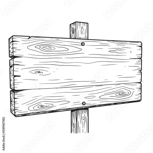 Hand-drawn blank wooden signpost isolated on white background for rustic signage and informational displays.