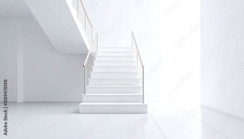 Fototapeta premium Modern white staircase in minimalist interior