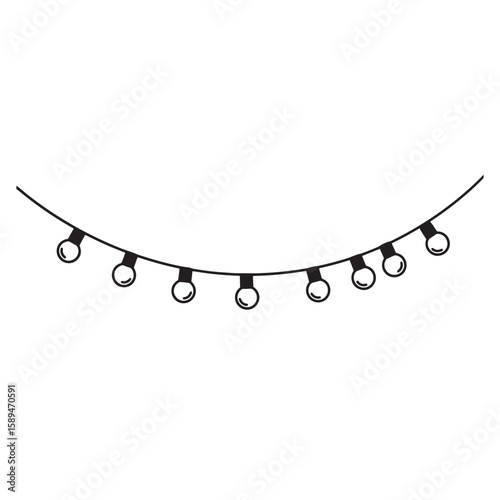 Simple black and white string light illustration great for christmas holiday celebrations designs and various decorative purposes