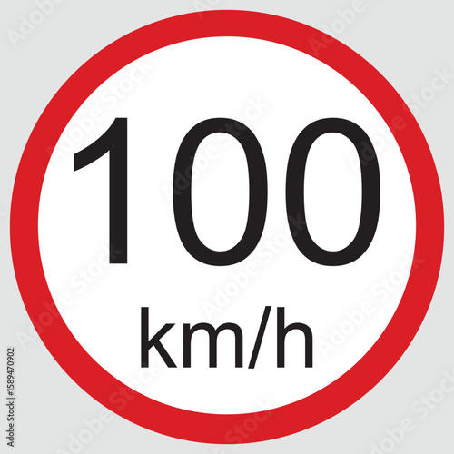 100 Km/h Speed Limit Sign Vector Isloated On White Background