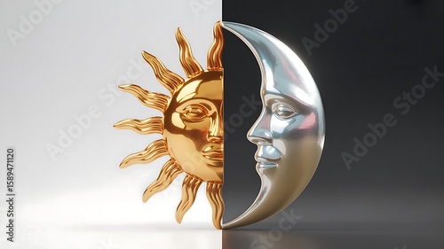 A golden sun and silver moon face each other in a celestial dance for friendship day 