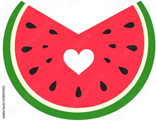 Watermelon Slice With Heart-Shaped Bite And Black Seeds Isolated On White Background