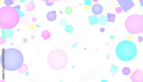 Whimsical Pastel Colored Floating Spheres And Cubes In Open White Space