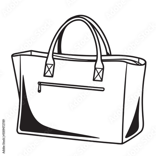 Vector illustration of a simple black and white tote bag design perfect for fashion branding and marketing purposes