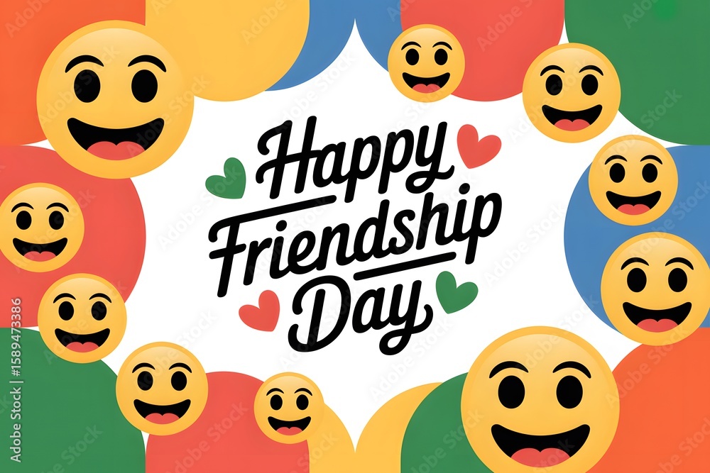Fototapeta premium A happy friendship day greeting card with smiling emojis