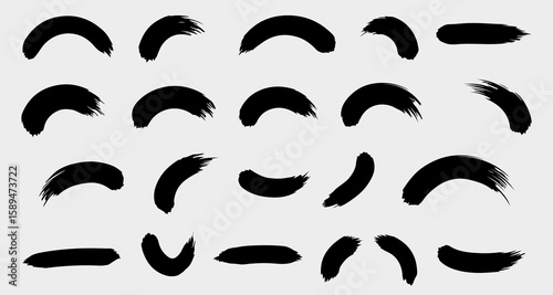 Brush Stroke Collection: An assortment of black brush strokes, meticulously crafted with varying textures and forms, are displayed.