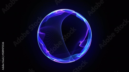 Abstract 3d sphere of purple and blue neon gradient particle waves. Artificial Intelligence concept, virtual assistant, future technology, innovations. Vibrant energy sphere, glowing 3d orb. 4k loop.
