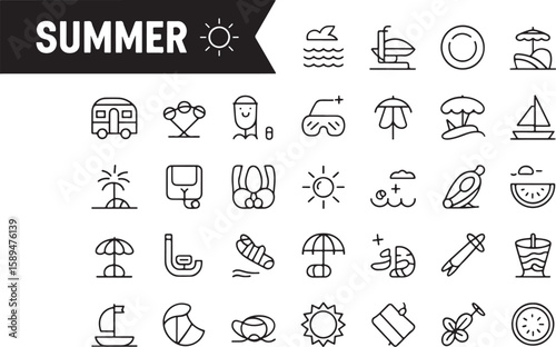 Summer Icon Set Beach Travel and Vacation Symbols