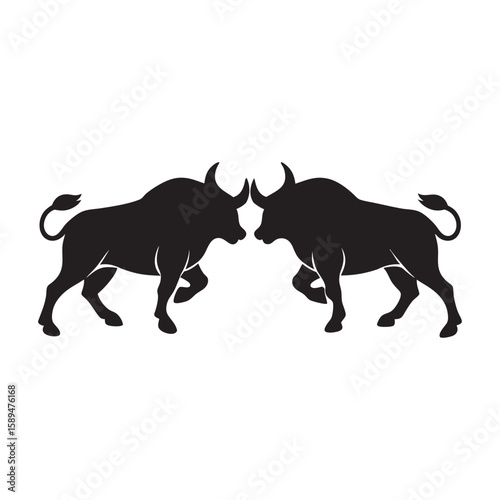 Two Buffalo Fighting With Locked Horns