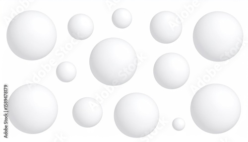 White Spheres Floating Against Blank Background Representing Various Sizes And Depth