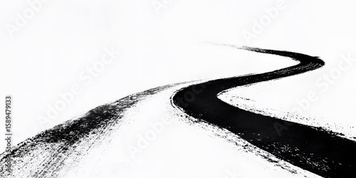 Abstract Black Ink Road Curve Minimalist Art