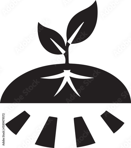 Sprouting seed from soil in flat icon on white background