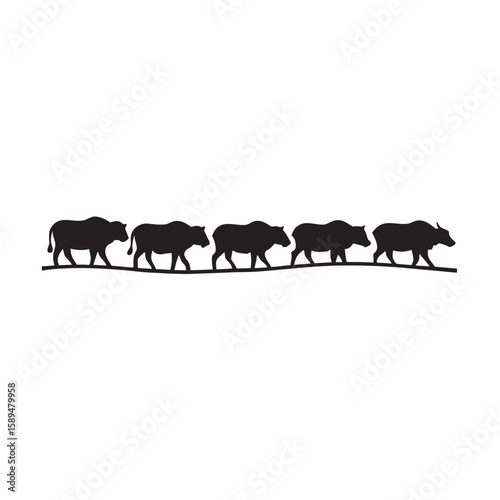 Wild Buffalo Herd Crossing The Landscape