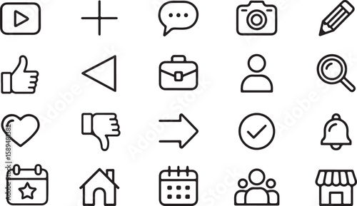 Social Media Vector Icon Set – Editable Stroke Outline Icons for Popular Platforms & Communication

