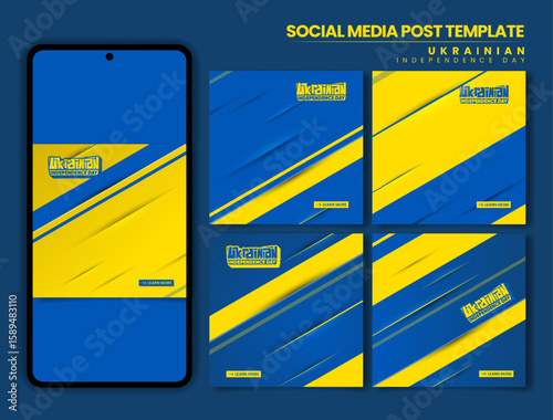 Set of carousel for social media post template. ukrainian independence day template