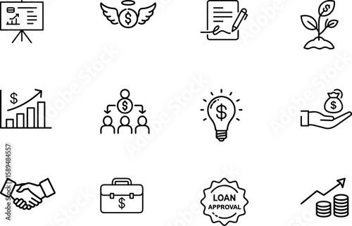 Startup Funding Essential Outline Icon Bundle