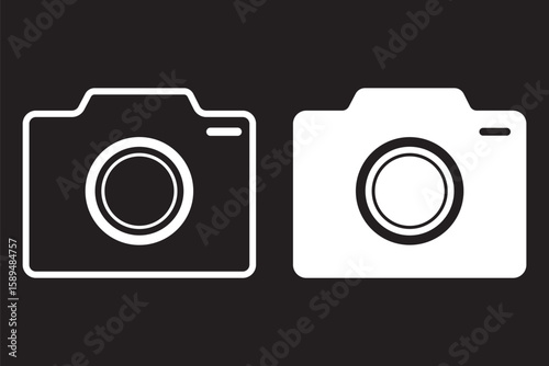 Camera icons set in filled and stroke line style. Digital photo camera on transparent background icon logo design.
