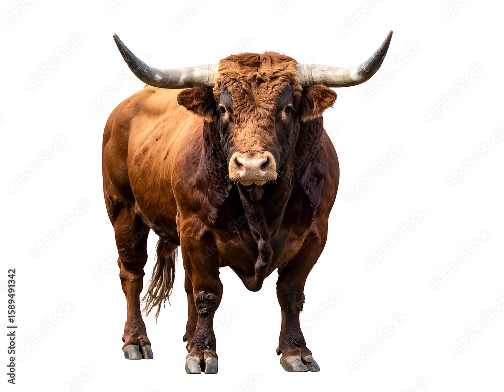 Naklejka premium Brown bull, front view, isolated