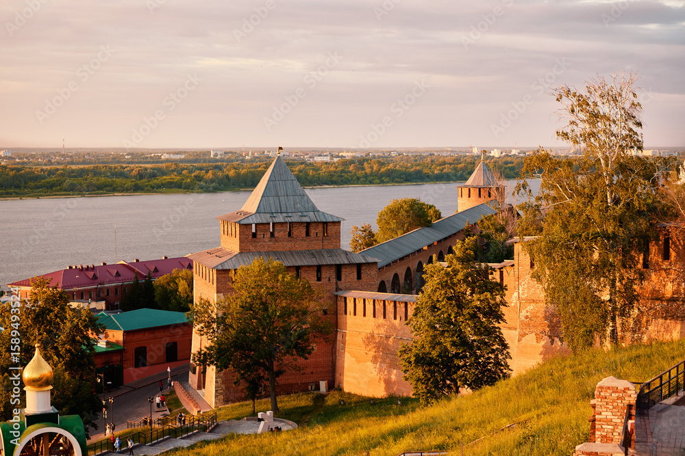 Fototapeta premium Nizhny Novgorod Kremlin Glows at Summer Sunset