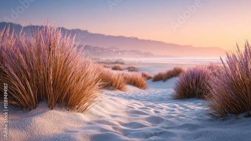 Tranquil Beach Scene at Sunrise Coastal Landscape Natural Beauty Serene Atmosphere Gentle Waves Relaxation Concept