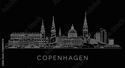 Copenhagen Skyline Minimalist Cityscape Illustration.