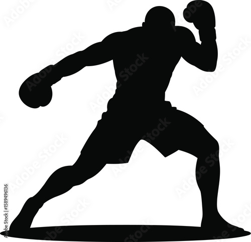Boxer in Fighting Stance Silhouette Vector Illustration, Transparent Background.