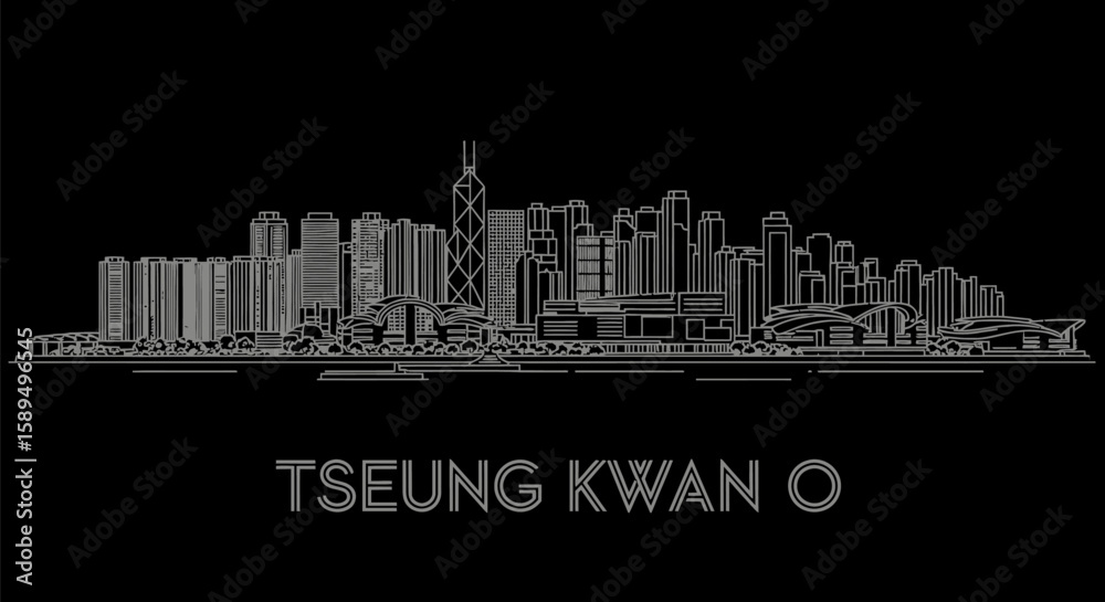 Fototapeta premium Hong Kong Skyline Minimalist Cityscape Vector Art.