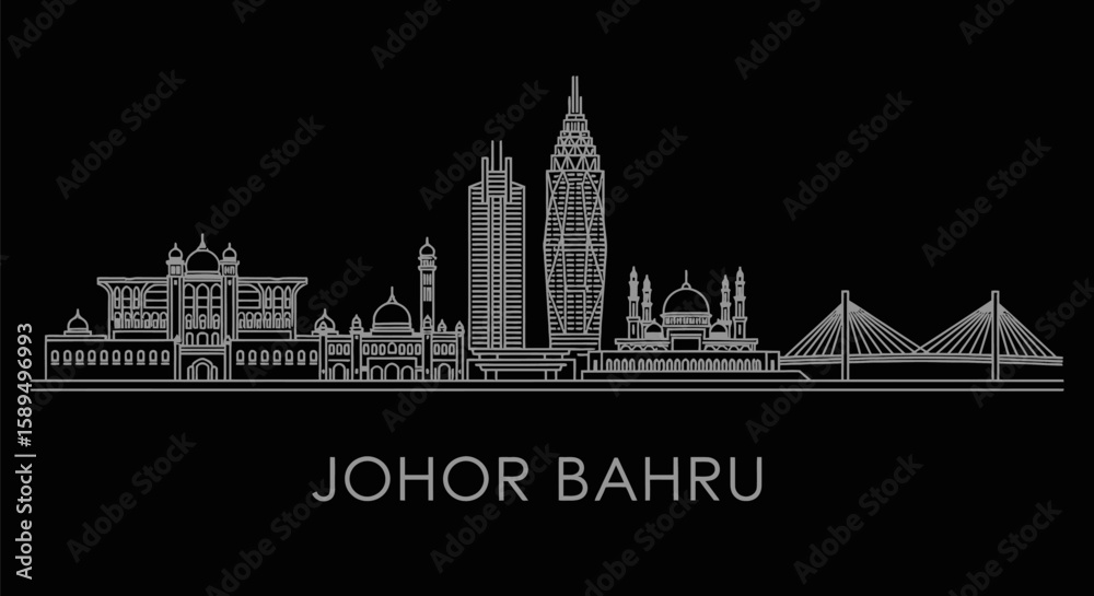 Obraz premium Johor Bahru Skyline Modern Historic Architecture.