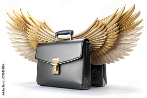 3D Metallic Briefcase with Business Cards Unfolding Like Wings – Corporate Elegance on White Background
