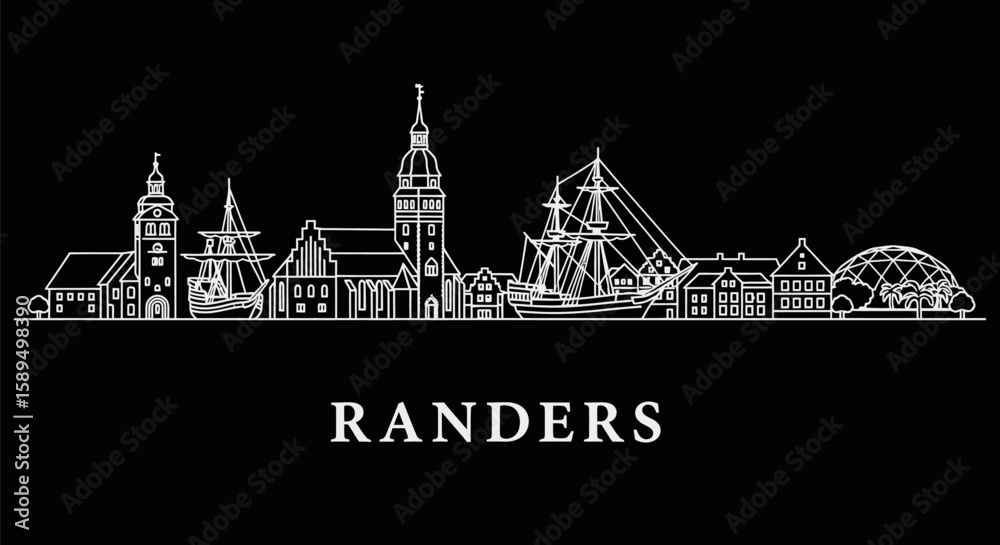 Fototapeta premium Randers Skyline Danish Cityscape with Minimalist Design.
