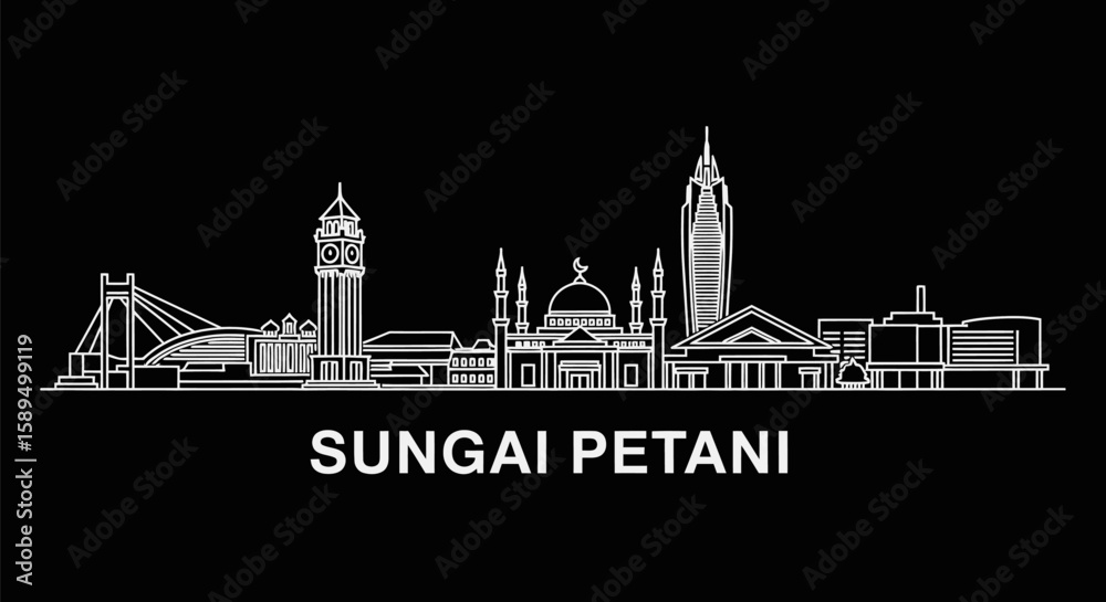 Obraz premium Sungai Petani with Malaysia skyline, modern architecture, travel, and city silhouette.
