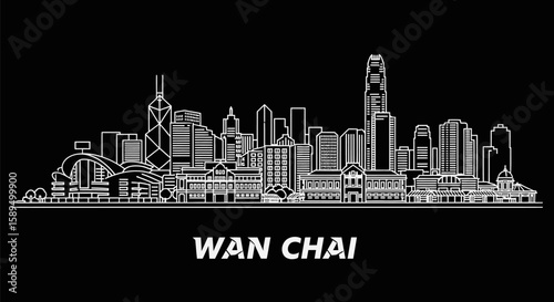 Wan Chai Skyline Hong Kong Cityscape Minimalist Line Art.