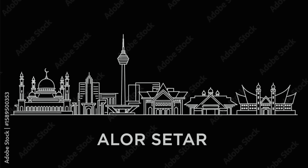 Fototapeta premium Alor Setar Skyline Malaysian Cityscape Minimalist Design.