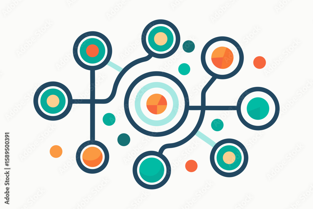 Obraz premium circular nodes connected wavy lines pattern