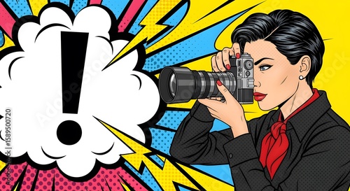 Woman Photographer in Vivid Pop Art Composition