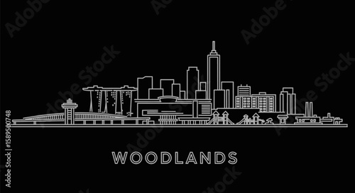 Woodlands Cityscape Glow Singapores Skyline in Elegant Line Art.
