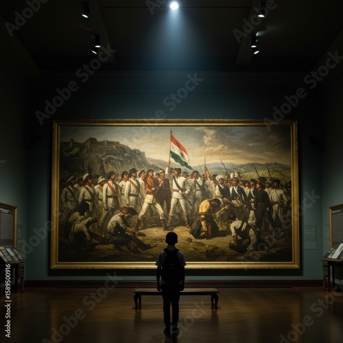 A Young Observer Contemplates a Grand Historical Painting: Soldiers Under a Hungarian Flag